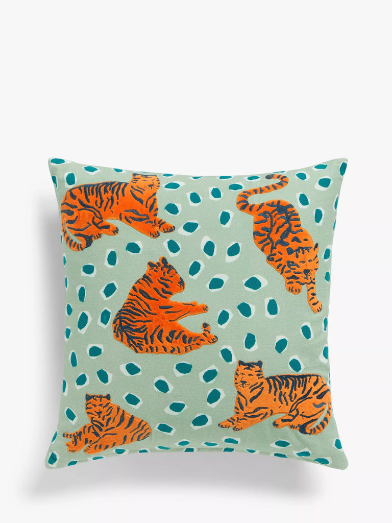 John Lewis ANYDAY Tiger Cushion, Green / Multi