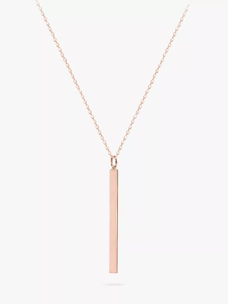 IBB Personalised Long Vertical Bar Pendant Necklace, Rose Gold