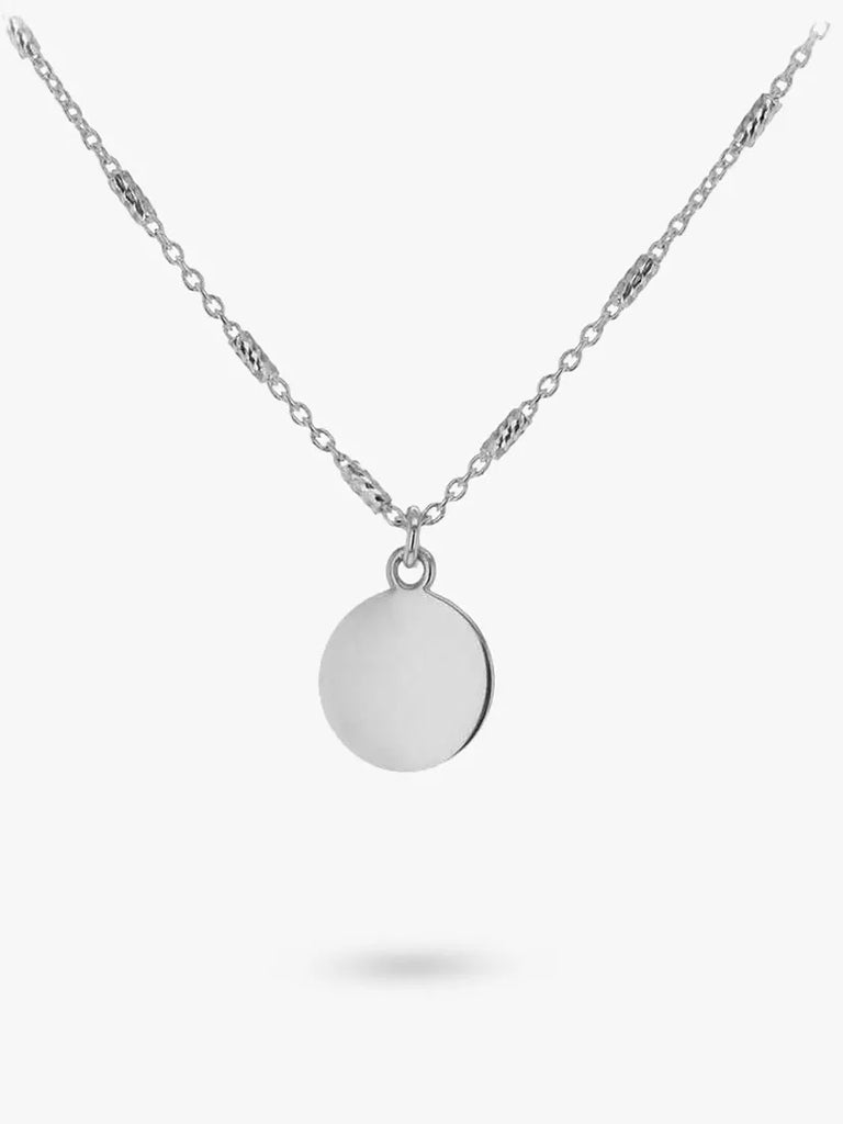 IBB Personalised Sterling Silver Disc Bar Chain Pendant Necklace, Silver