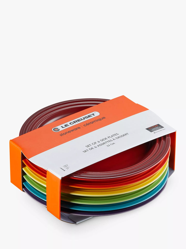 Le Creuset Stoneware Rainbow Side Plates, Set of 6, 22cm, Assorted