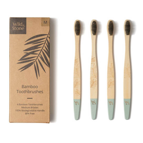 Wild & Stone | Adult Bamboo Toothbrush - 4 Pack - Medium