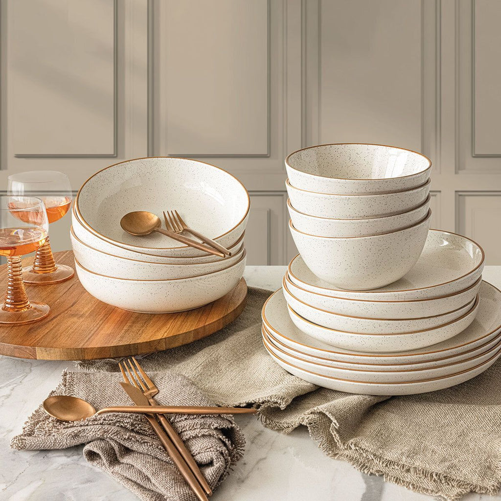 Over & Back Stoneware Dinnerware Set, 16 Piece in 2 Colours