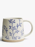 John Lewis Woodland Floral Glazed Stoneware Flower Mug, 450ml, Beige/Blue