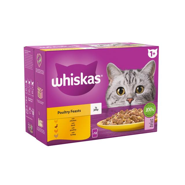 Whiskas 1+ Adult Wet Cat Food Pouches Poultry Feasts   12 x 85g