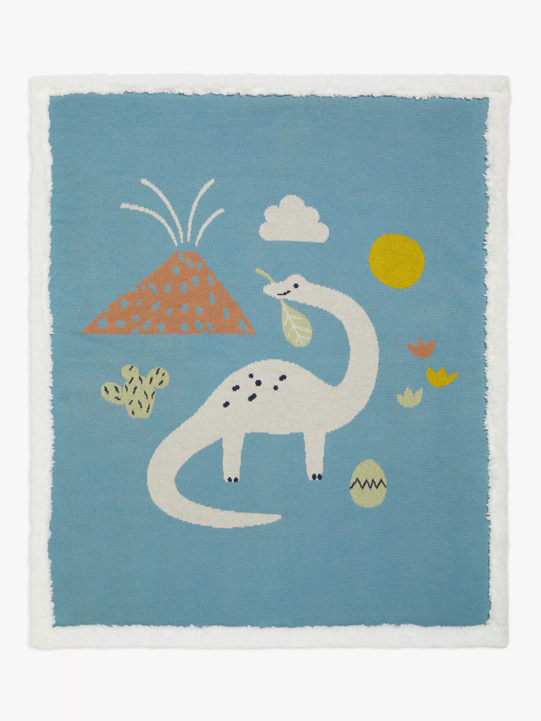 John Lewis Dinosaur Sherpa Fleece Baby Blanket, 100 x 80cm