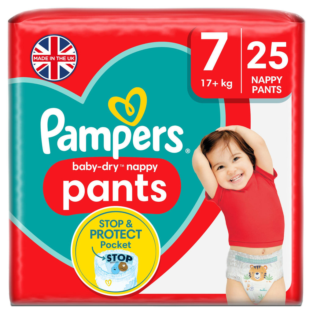 Pampers Baby Dry Nappy Pants Essential Pack Nappies Size 7, 17kg+ x25