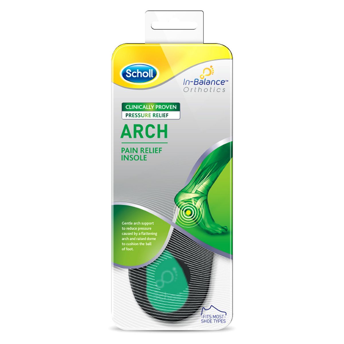 Scholl Arch Pain Relief Insoles - size 9 - 11 First Aid Boots   