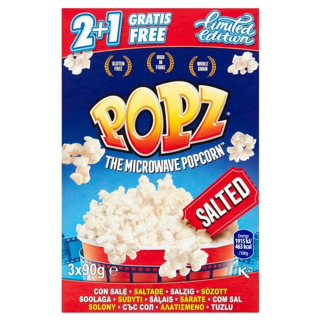 Popz Microwave Popcorn Salted   3 x 90g