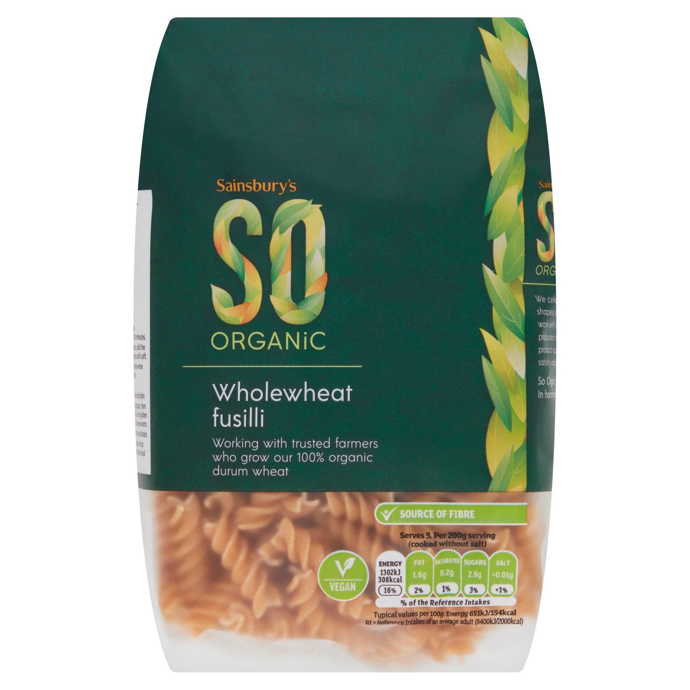 Sainsbury's Wholewheat Fusilli Pasta, SO Organic 500g Pasta Sainsburys   