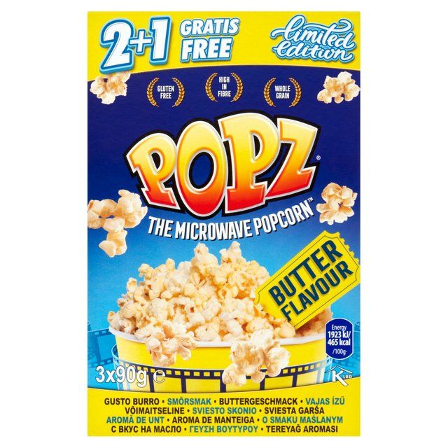 Popz Microwave Butter Popcorn   3 x 90g