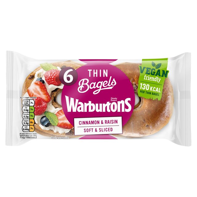 Warburtons Cinnamon & Raisin Thin Bagels   6 per pack GOODS M&S   