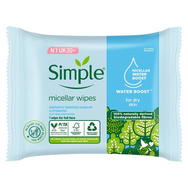 Simple Kind to Skin Micellar Biodegradable Cleansing Wipes   20 per pack GOODS M&S   