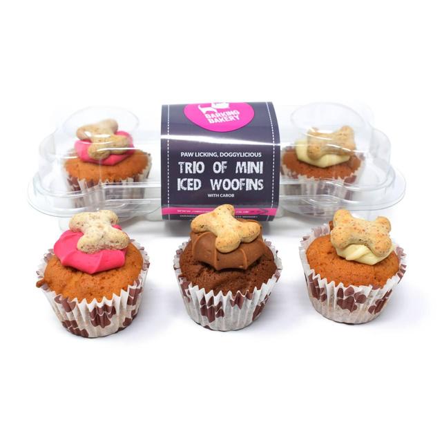 The Barking Bakery Trio of Mini Woofins Dog Treat Muffins Iced