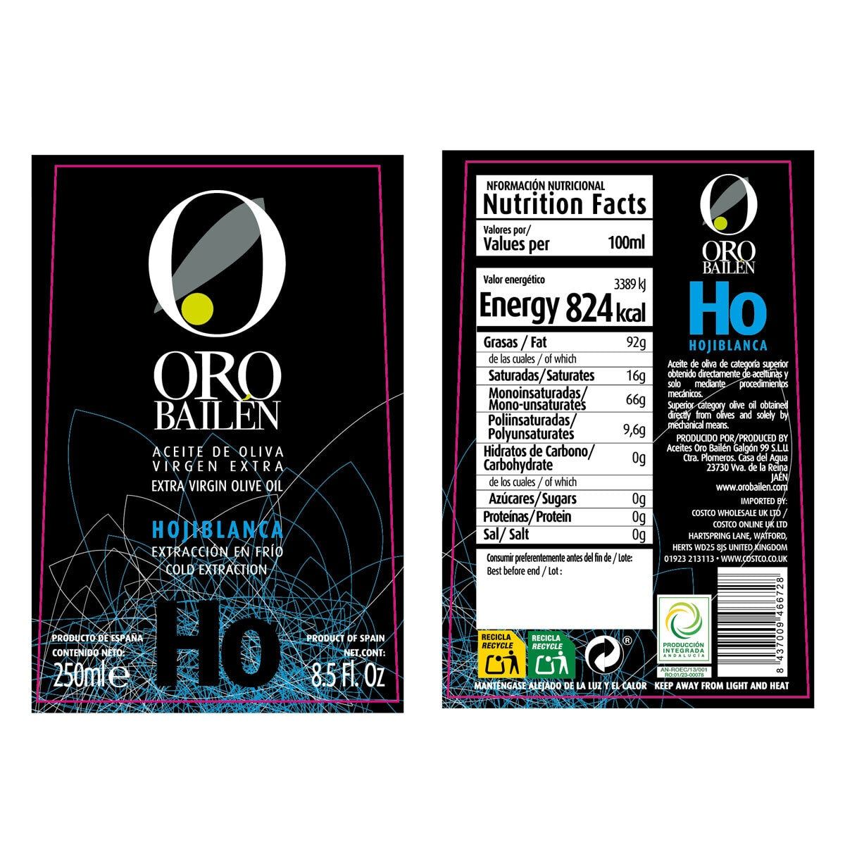 Oro Bailen Extra Virgin Olive Oil Variety Pack, 4 x 250ml GOODS Costco UK