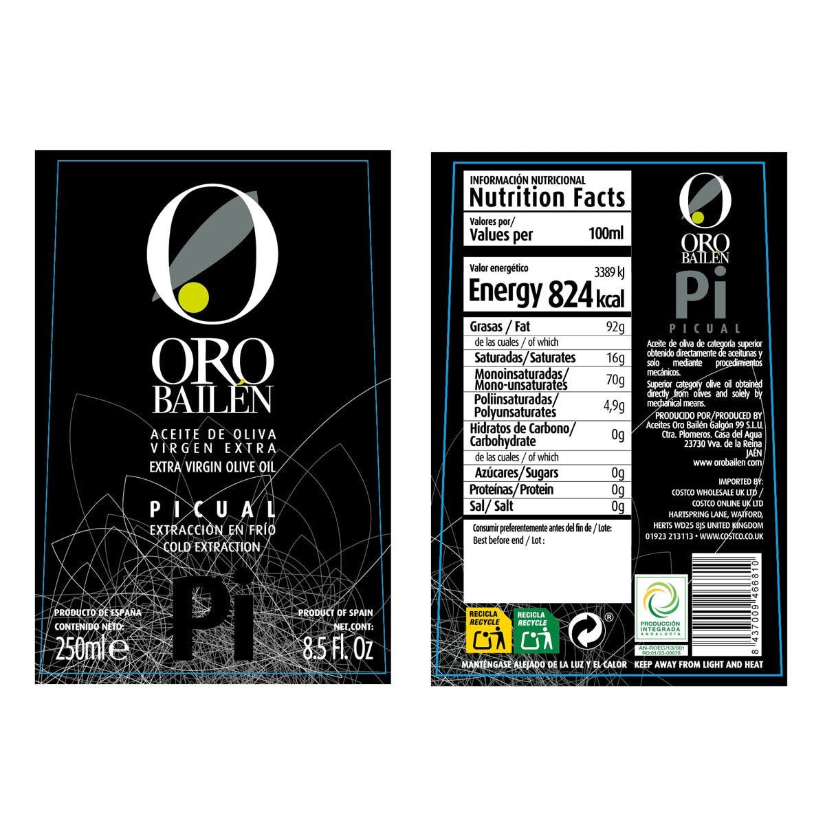 Oro Bailen Extra Virgin Olive Oil Variety Pack, 4 x 250ml GOODS Costco UK