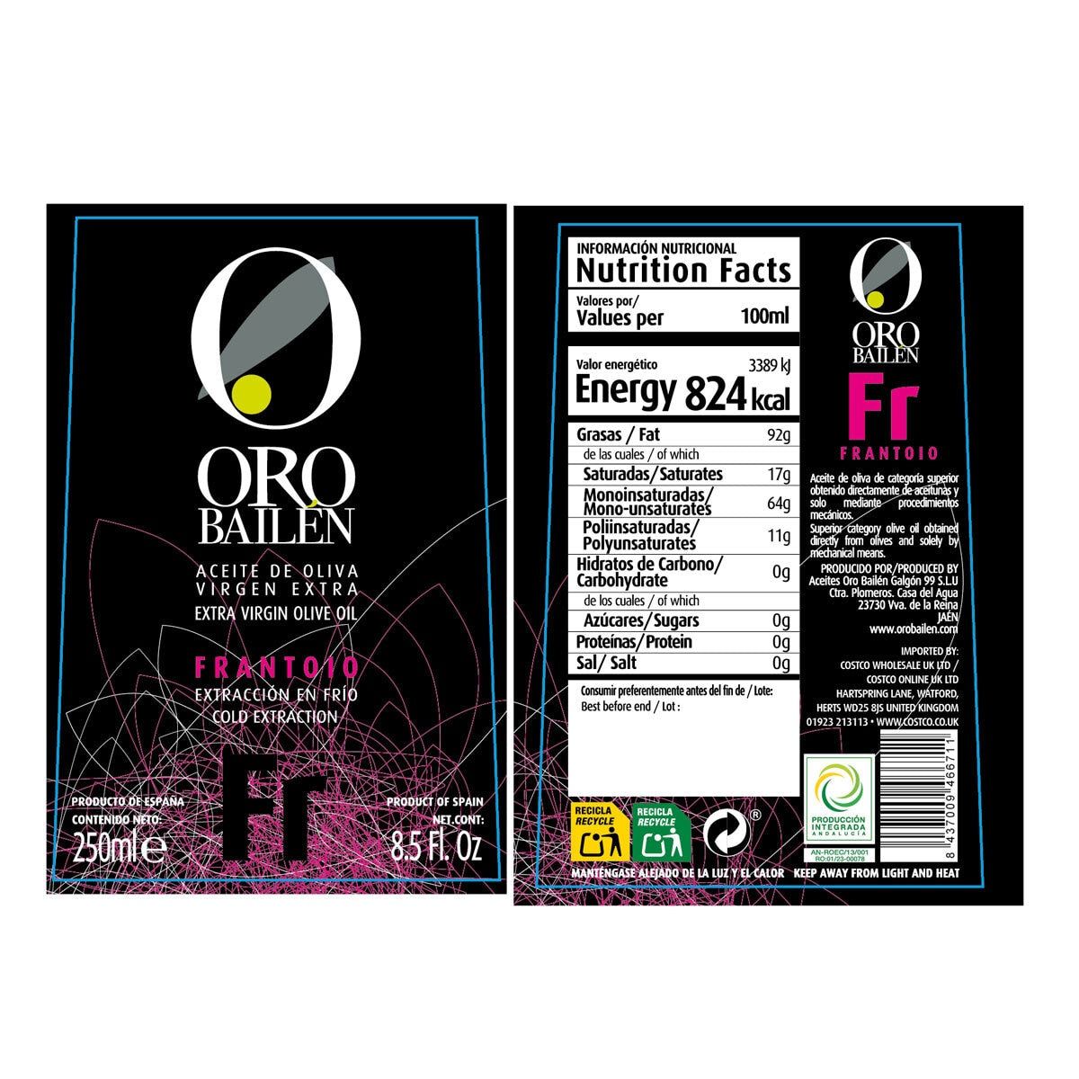 Oro Bailen Extra Virgin Olive Oil Variety Pack, 4 x 250ml GOODS Costco UK