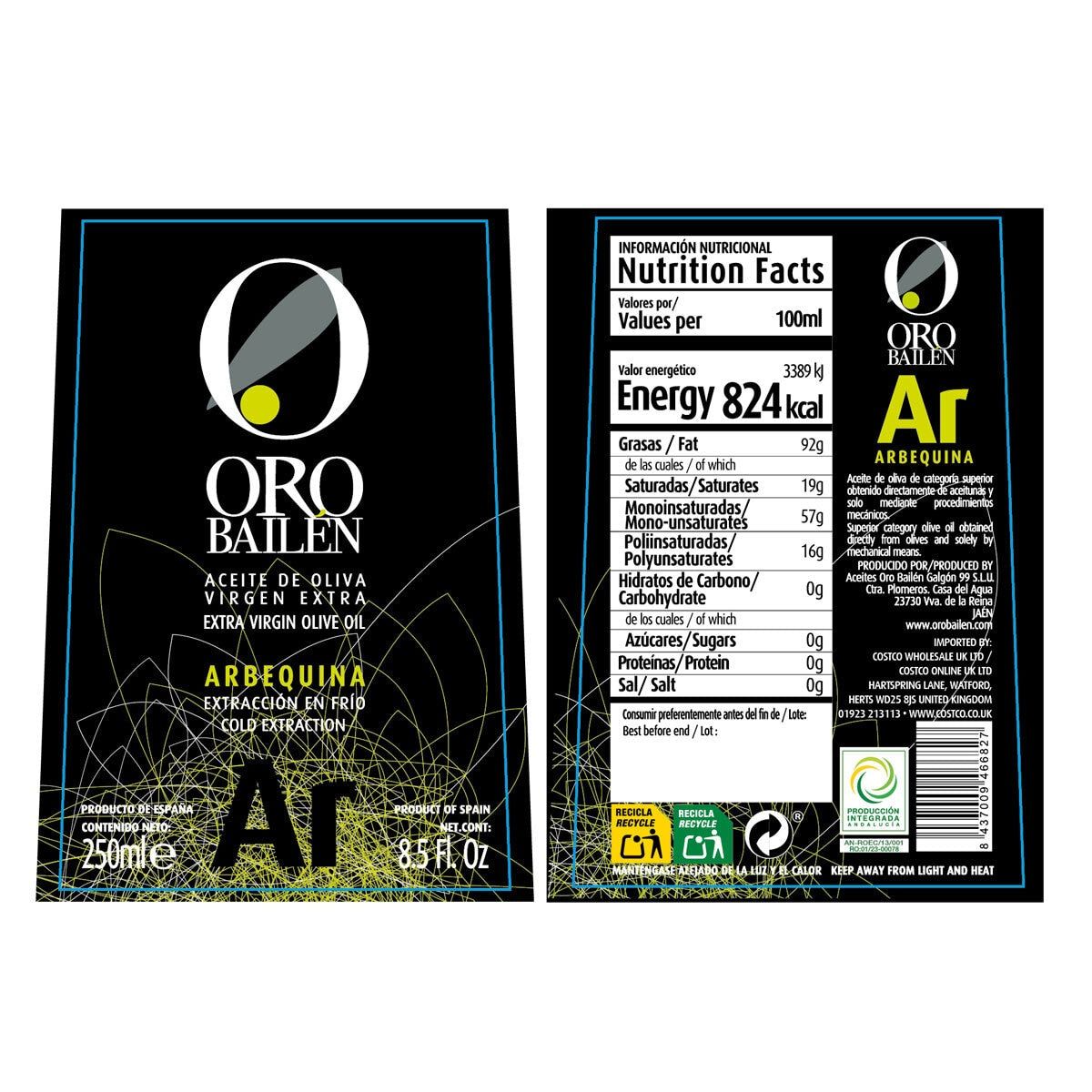 Oro Bailen Extra Virgin Olive Oil Variety Pack, 4 x 250ml GOODS Costco UK