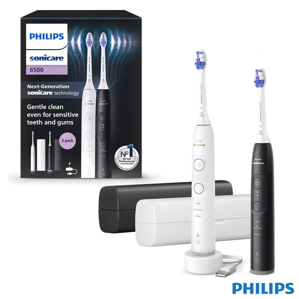 Philips Sonicare 6500 Series Electric Toothbrush, Dual Pack in Black & White, HX7419/01