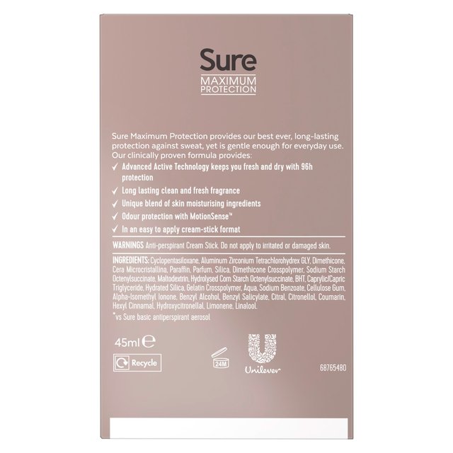 Sure Women Maximum Protection Sports Anti-Perspirant Deodorant Cream   45ml GOODS M&S   