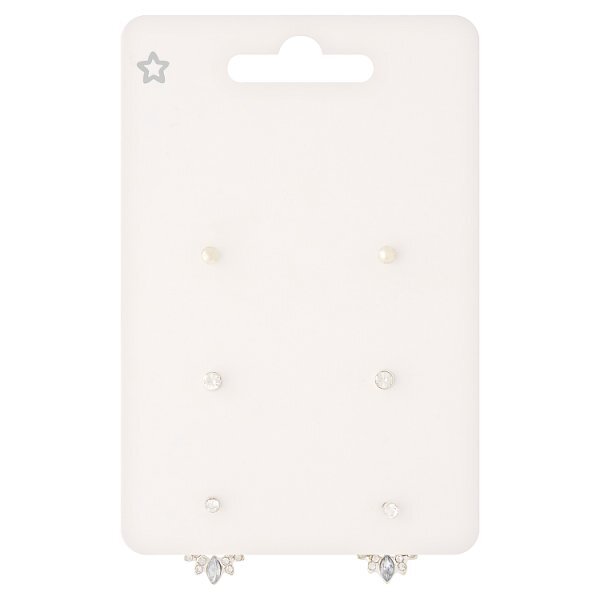 Superdrug Silver Tone Diamante Trio Stud Pack GOODS Superdrug   