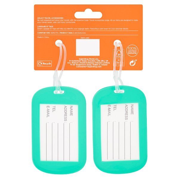 Solait Luggage Tag Set of 2 - Colours Pink Blue or Green GOODS Superdrug   