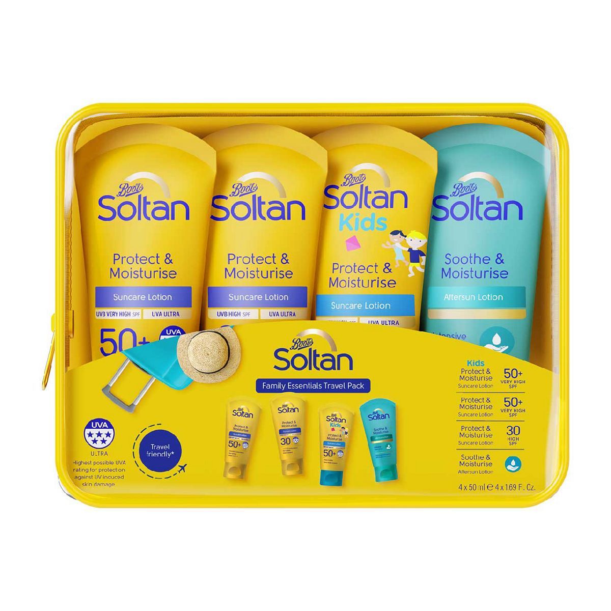 Soltan Family Essentials Travel Pack Suncare & Travel Boots   