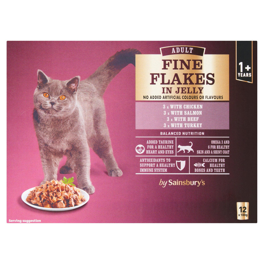 Sainsbury's Adult Fine Flakes 1+ Adult Cat Food Meat Selection in Jelly 12 x 100g