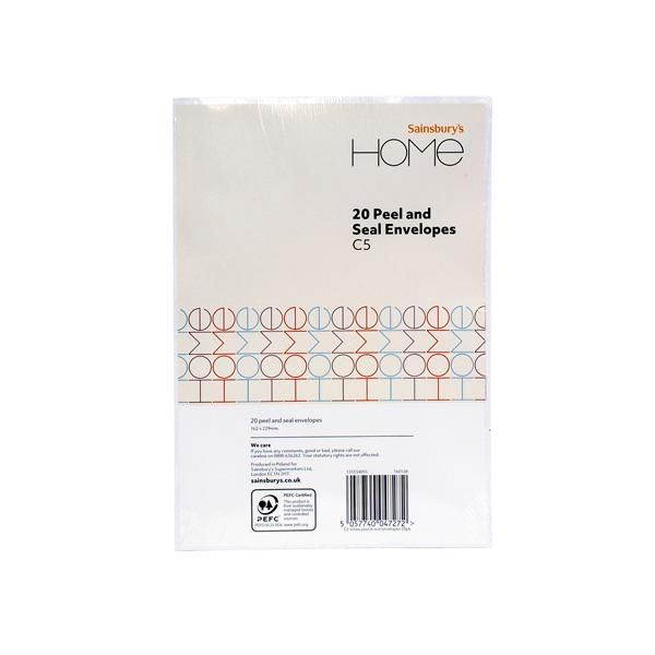 Sainsbury's Home Peel & Seal Envelopes C5 White 20pk