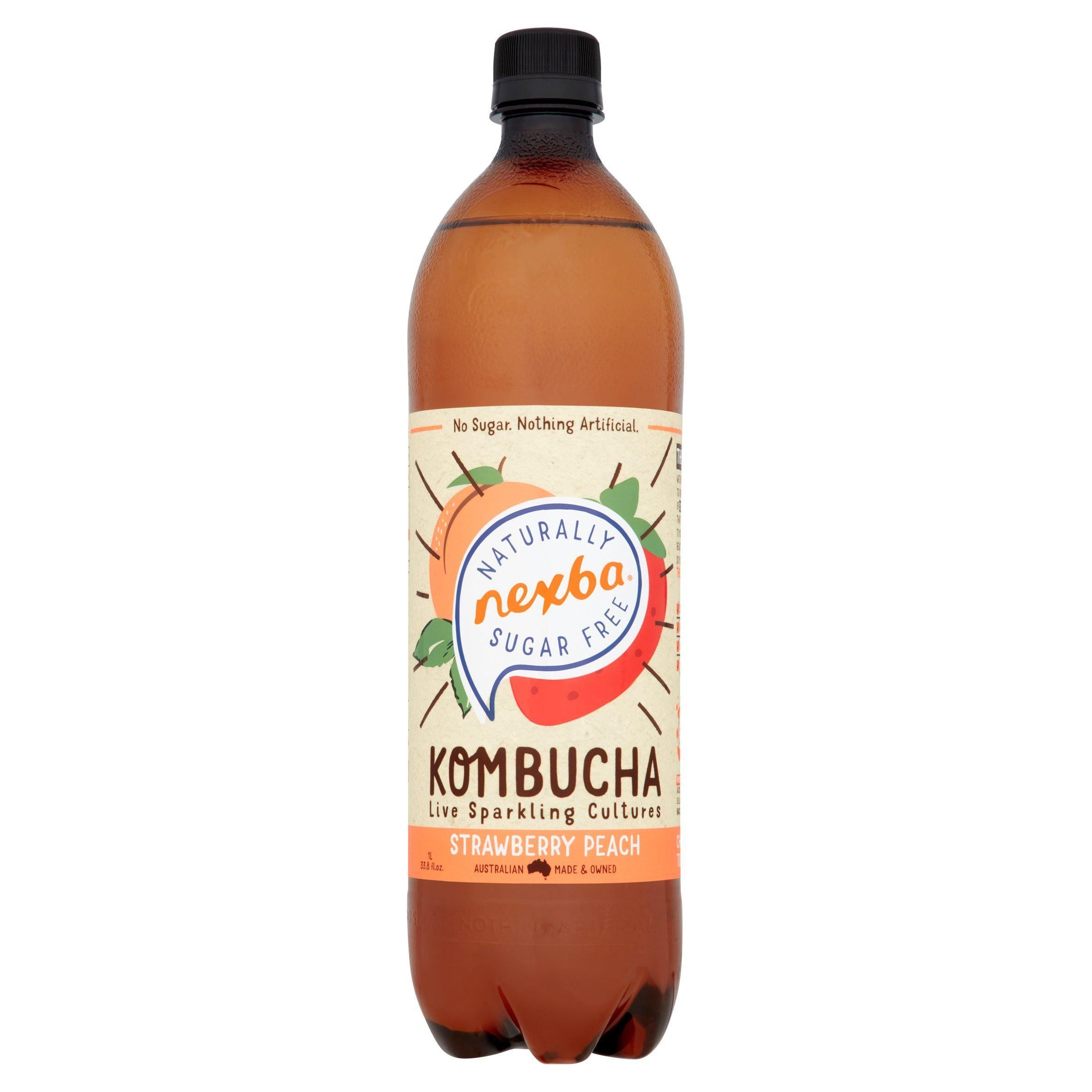 Nexba Kombucha Live Naturally Sugar Free Sparkling Probiotic Strawberry Peach 1L Adult soft drinks Sainsburys   