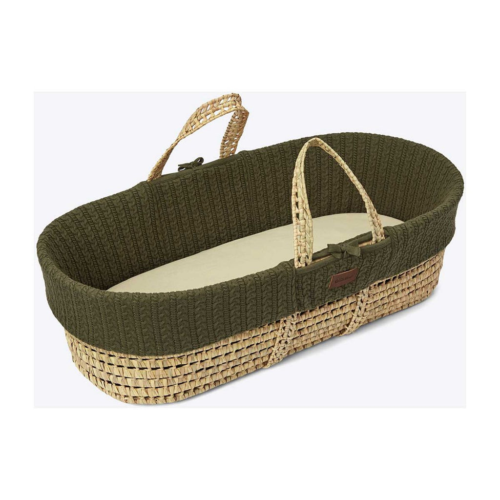 The Little Green Sheep Moses Basket and Static Stand Bundle - Knitted Juniper