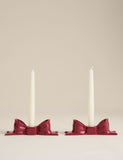 2pk Bow Ceramic Dinner Candle Holders
