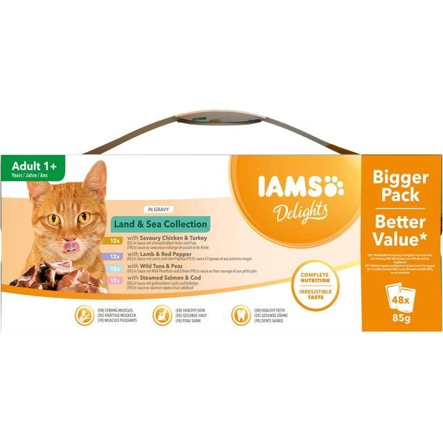 Iams Delights Adult Land & Sea Collection in Gravy Multipack   48 x 85g