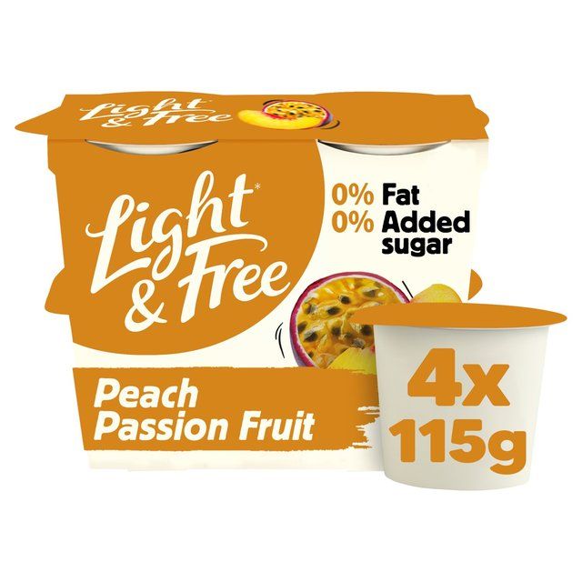 Light & Free Peach Passion Fruit 0% Added Sugar Fat Free Yoghurt   4 x 115g