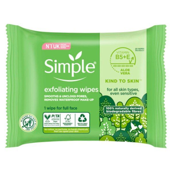 Simple Kind to Skin Biodegradable Exfoliating Wipes 20pc GOODS Superdrug   