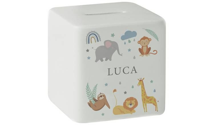 Personalised Message Safari Animals Ceramic Money Box