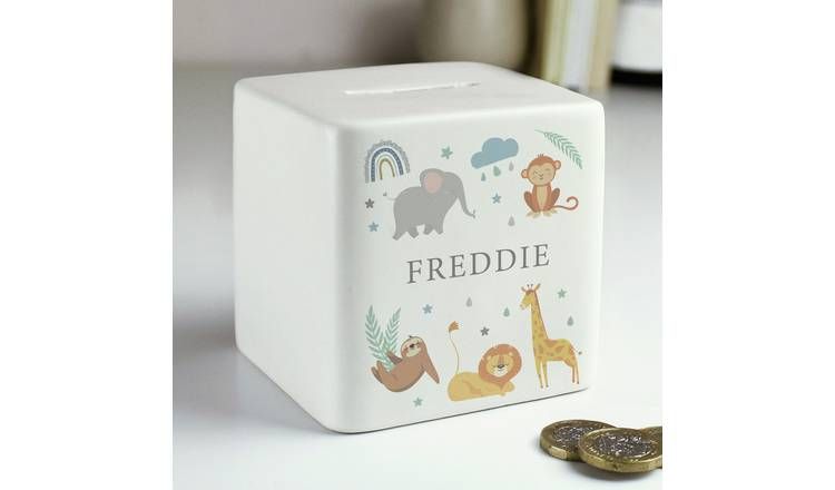 Personalised Message Safari Animals Ceramic Money Box