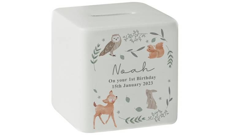 Personalised Message Woodland Animal Print Ceramic Money Box GOODS Argos