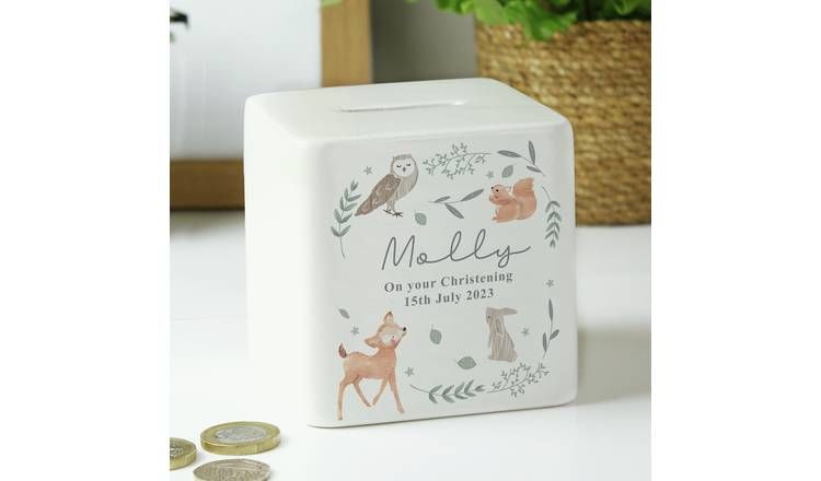 Personalised Message Woodland Animal Print Ceramic Money Box GOODS Argos