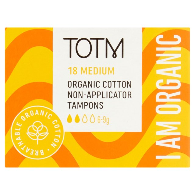 TOTM Organic Cotton Non-Applicator Tampons Medium   18 per pack