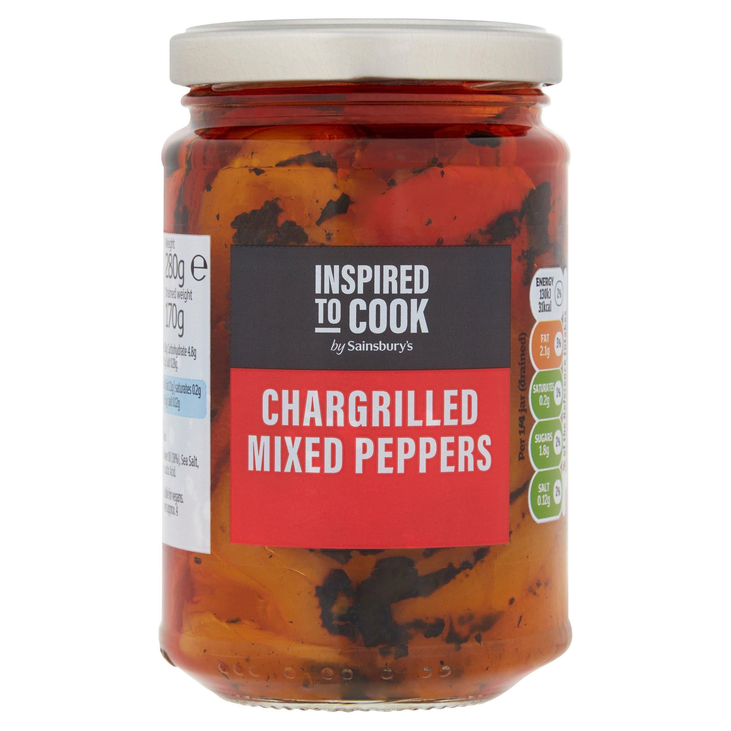 Sainsbury's Chargrilled Mixed Peppers, Inspired to Cook 280g (170g*) Olives & antipasti Sainsburys   