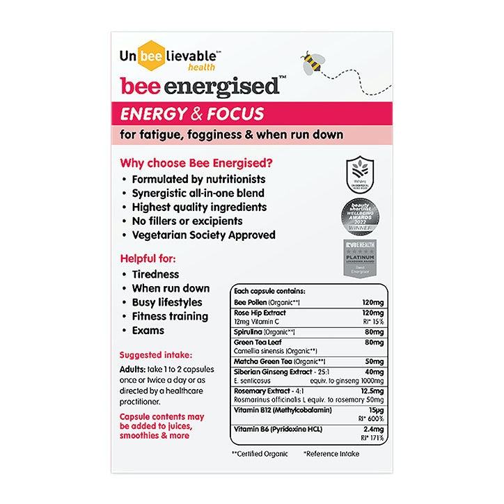 Unbeelievable Health Bee Energised Energy and Focus 20 Capsules