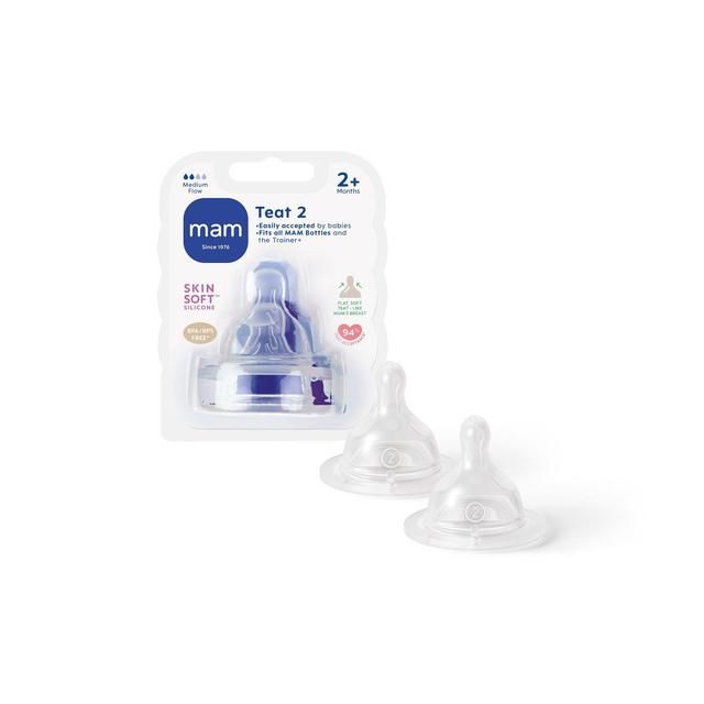 MAM Silicone Bottle Teats Medium Flow 2+ Months Level 2   2 per pack