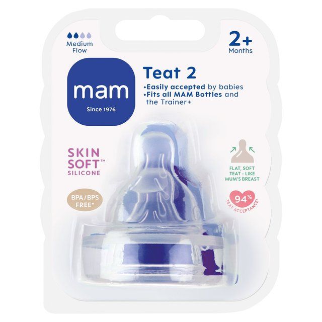 MAM Silicone Bottle Teats Medium Flow 2+ Months Level 2   2 per pack GOODS M&S   