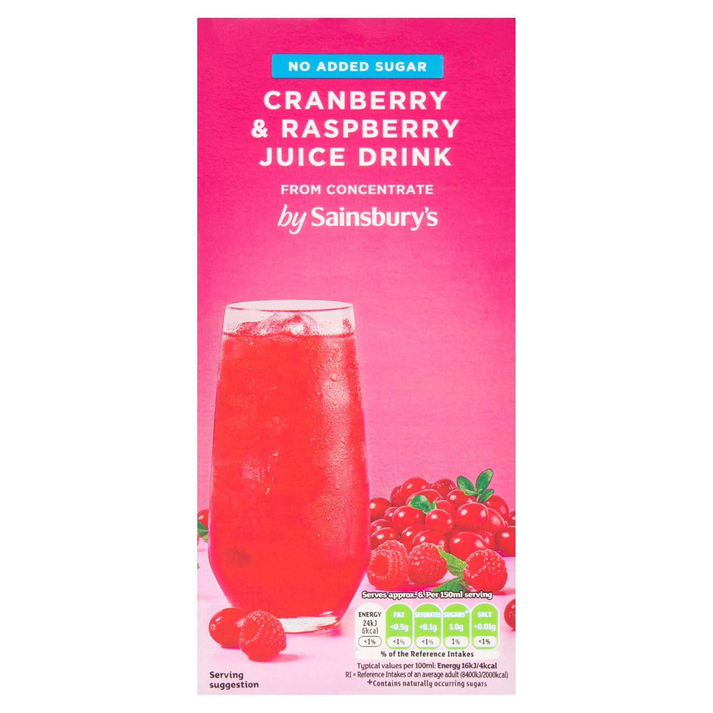 Sainsbury's Cranberry & Raspberry Juice Drink, No Added Sugar 1L All long life juice Sainsburys   