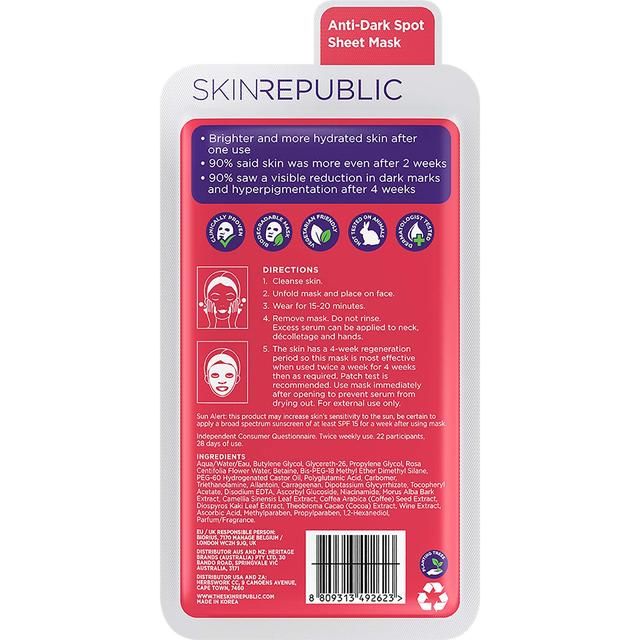 Skin Republic Biodegradable Brightening Vitamin C Sheet Face Mask GOODS M&S   