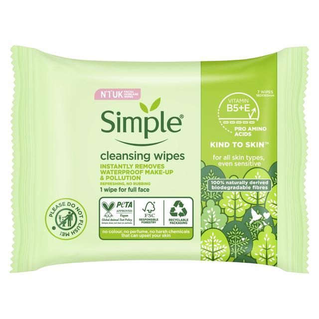 Simple Kind To Skin Cleansing Facial Wipes   7 per pack