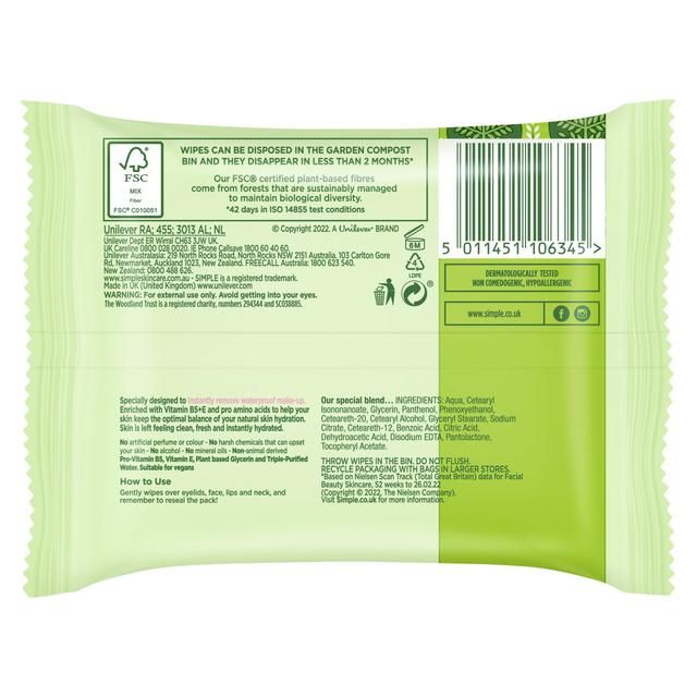 Simple Kind To Skin Cleansing Facial Wipes   7 per pack GOODS M&S   