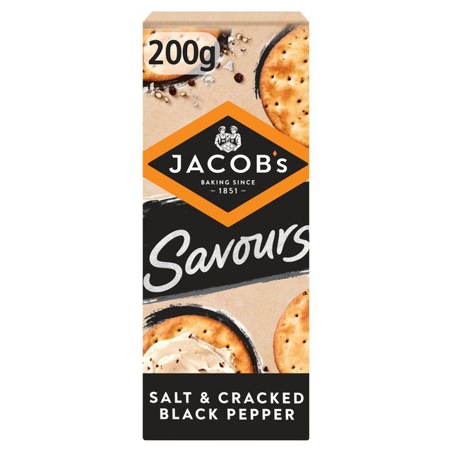 Jacob's Savours Bakes Salt &amp; Cracked Black Pepper Crackers   200g