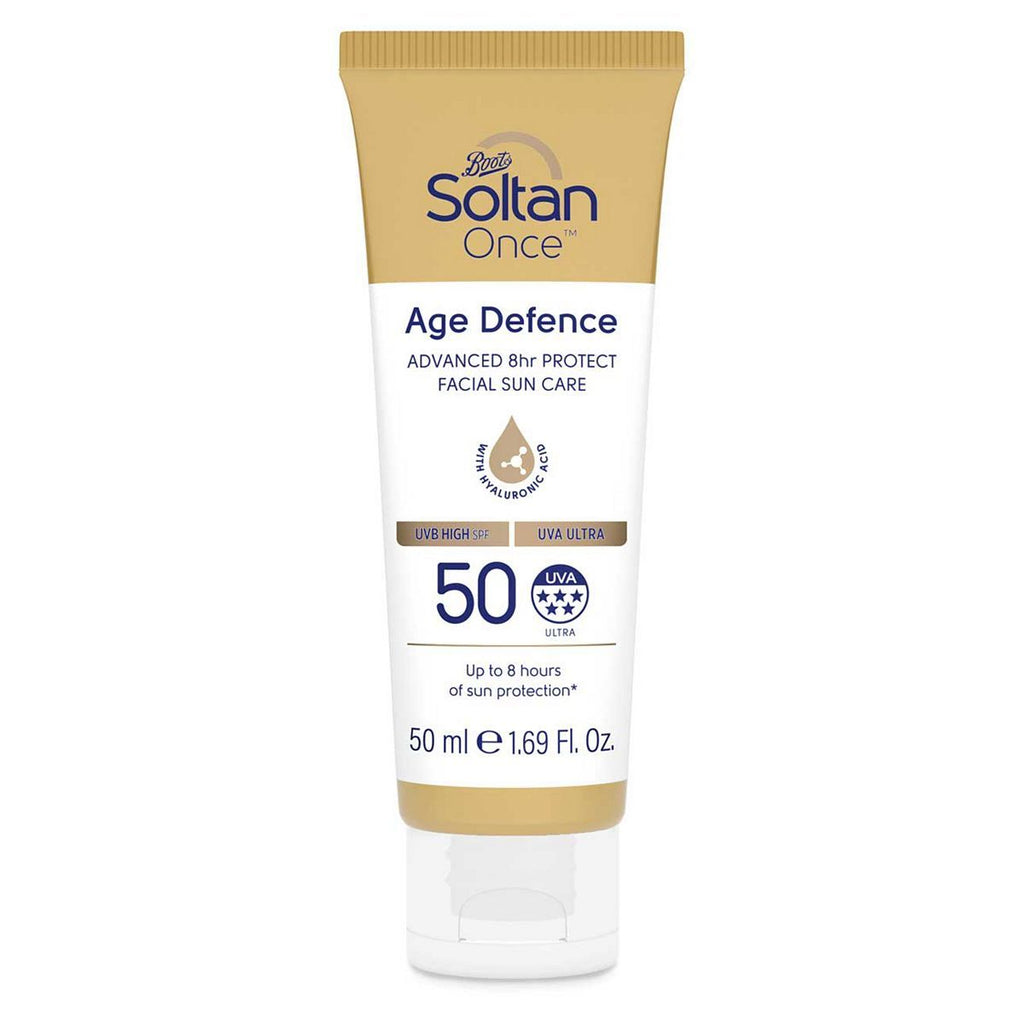 Soltan Once Age Defence Advanced 8hr Protect Facial Suncare Cream with Hyaluronic Acid SPF50 50ml