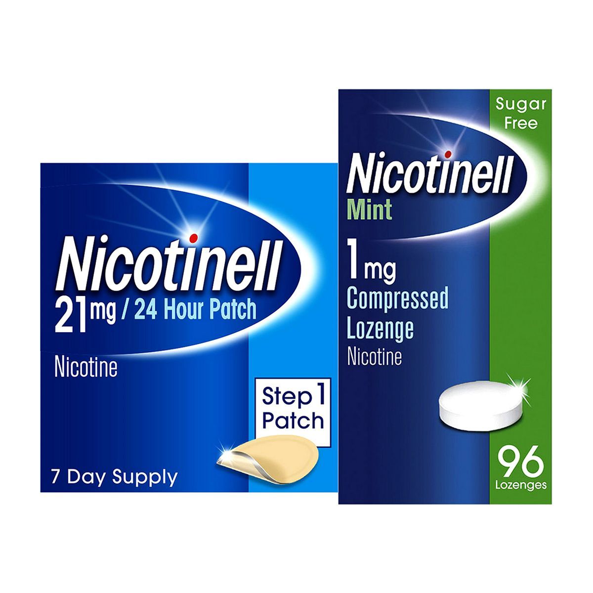 Nicotinell Mint Lozenge 1 mg 96 Pieces & Step 1 21 mg Patch Bundle General Health & Remedies Boots   